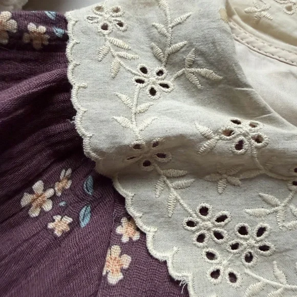 Zara Purple Floral Kids Dress with Lace Collar - Picture 4 of 6